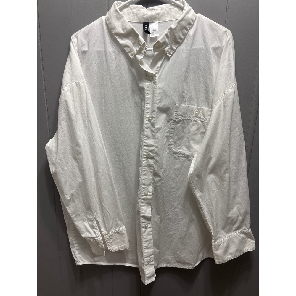 HM‎ Divided White Button Down Shirt Oversized Long Sleeve Cotton Top L